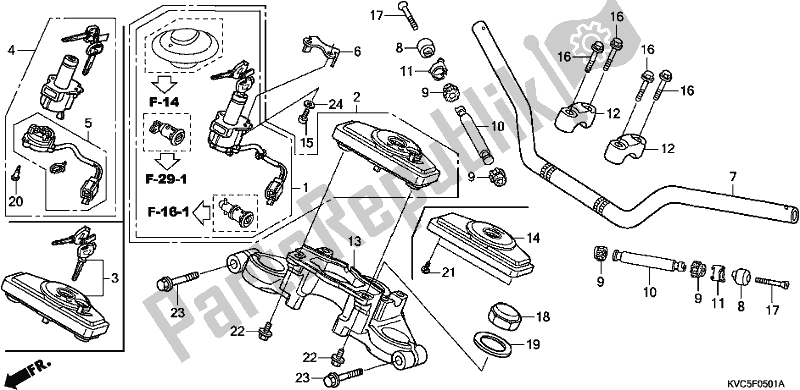 All parts for the Handle Pipe/top Bridge of the Honda CB 125E 2018