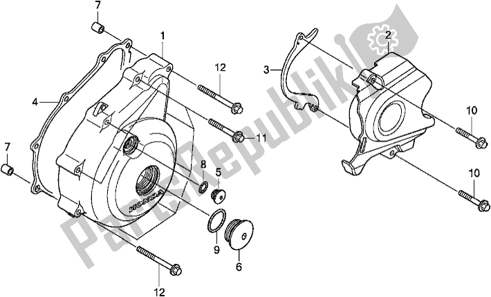 All parts for the Left Crankcase Cover of the Honda CB 125E 2018