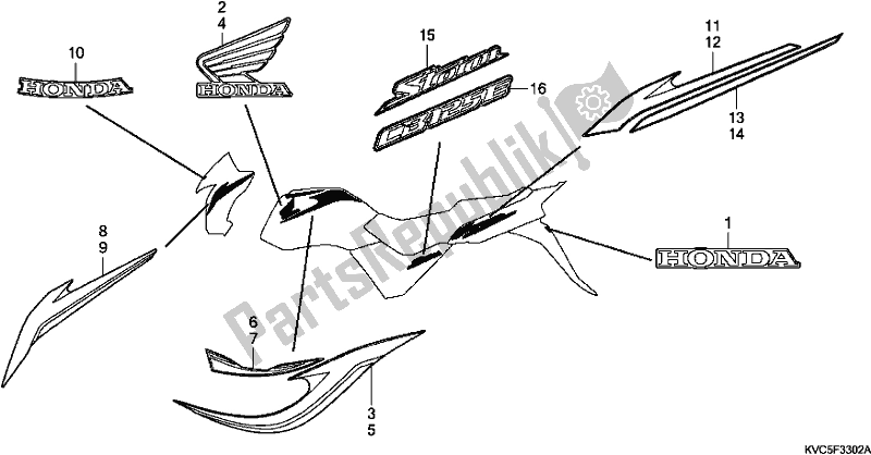 All parts for the Mark/stripe of the Honda CB 125E 2018