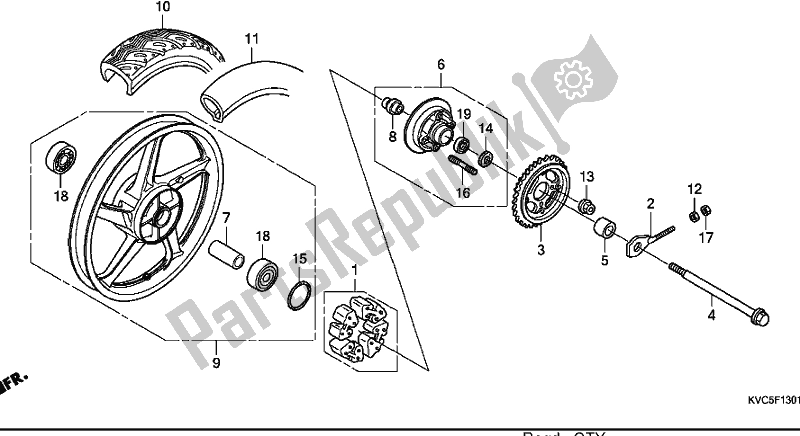 All parts for the Rear Wheel of the Honda CB 125E 2018