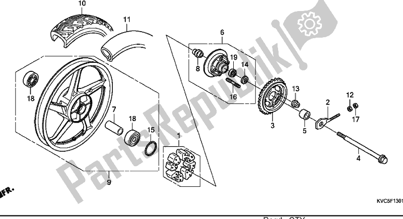 All parts for the Rear Wheel of the Honda CB 125E 2018