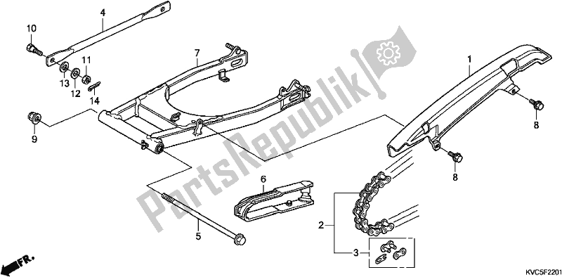 All parts for the Swingarm/chain Case of the Honda CB 125E 2018