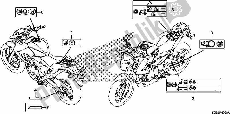 Alle onderdelen voor de Waarschuwingsetiket van de Honda CB 300 FA 2017