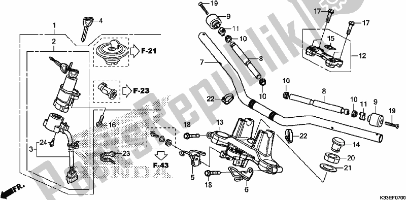 Alle onderdelen voor de Handle Pipe/top Bridge van de Honda CB 300 FA 2017