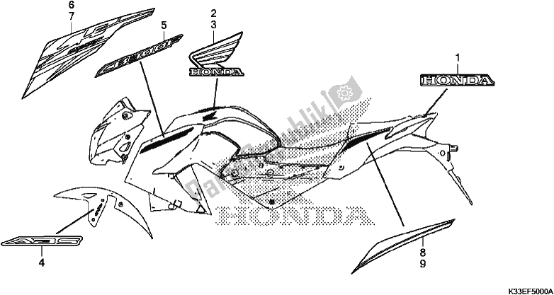 Alle onderdelen voor de Mark/stripe van de Honda CB 300 FA 2017