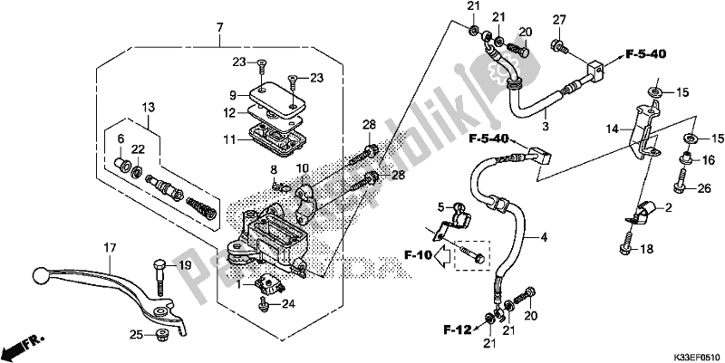 Todas as partes de Cilindro Mestre Do Freio Dianteiro do Honda CB 300 FA 2018