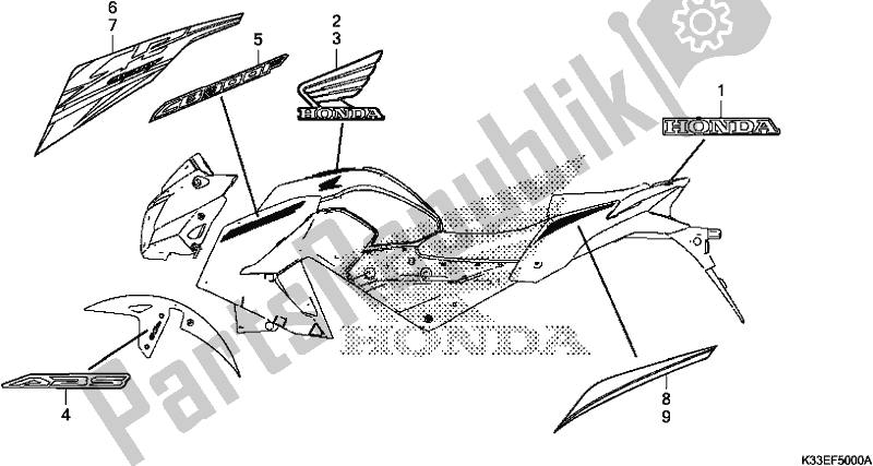 Alle onderdelen voor de Mark/stripe van de Honda CB 300 FA 2018