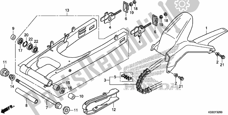 Alle onderdelen voor de Achterbrug van de Honda CB 300 FA 2018