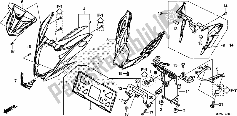 All parts for the Front Cowl of the Honda CB 500 FA 2017