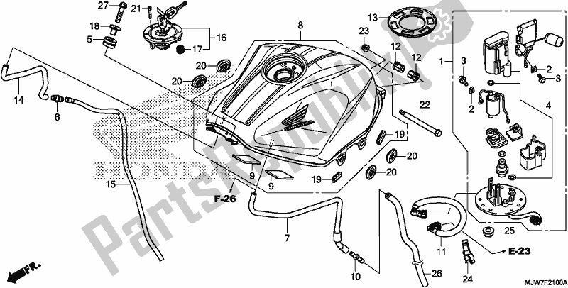 Alle onderdelen voor de Fuel Tank/fuel Pump van de Honda CB 500 FA 2017