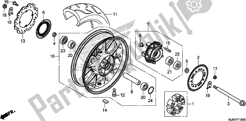 All parts for the Rear Wheel of the Honda CB 500 FA 2017