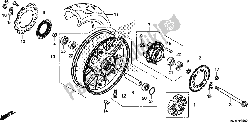 All parts for the Rear Wheel of the Honda CB 500 FA 2017