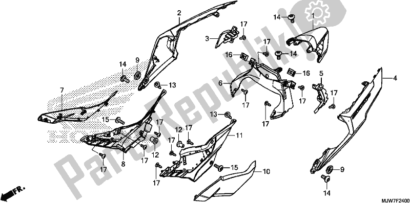 All parts for the Side Cover/rear Cowl of the Honda CB 500 FA 2017