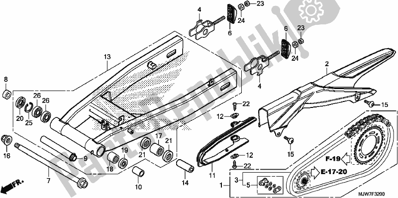 All parts for the Swingarm of the Honda CB 500 FA 2017