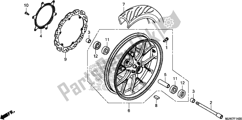 All parts for the Front Wheel of the Honda CB 500 FA 2018