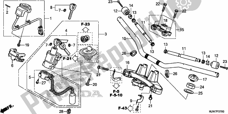 All parts for the Handle Pipe/top Bridge of the Honda CB 500 FA 2018