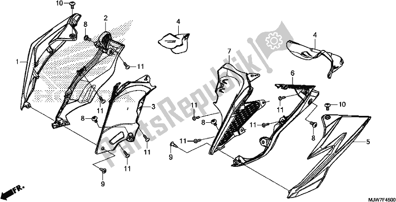 All parts for the Middle Cowl of the Honda CB 500 FA 2018