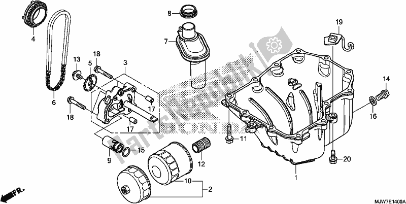 Alle onderdelen voor de Oil Pan/oil Pump van de Honda CB 500 FA 2018