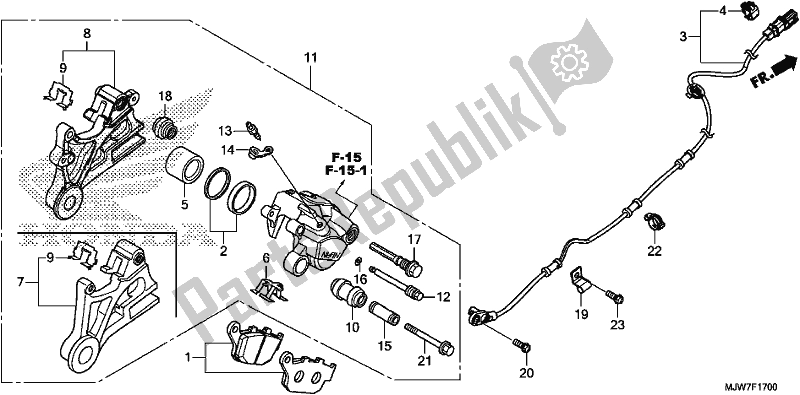 All parts for the Rear Brake Caliper of the Honda CB 500 FA 2018