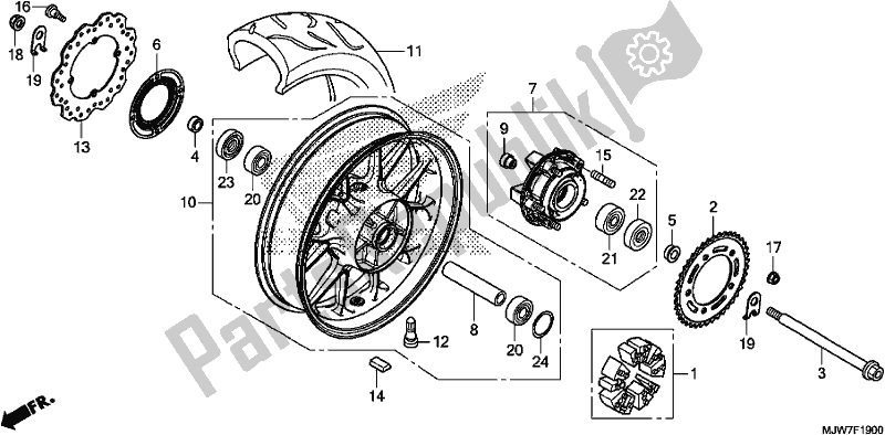 All parts for the Rear Wheel of the Honda CB 500 FA 2018