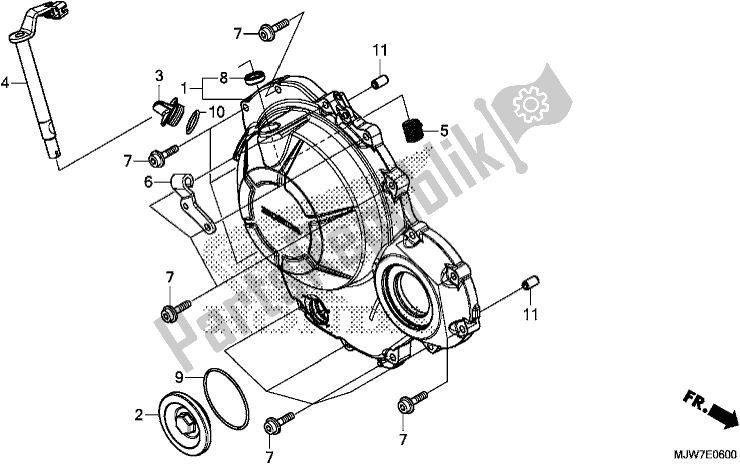 All parts for the Right Crankcase Cover of the Honda CB 500 FA 2018