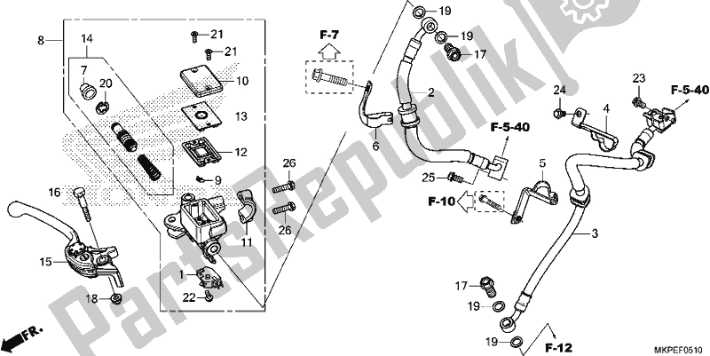 Todas as partes de Cilindro Mestre Do Freio Dianteiro do Honda CB 500 FA 2019