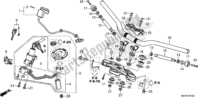 All parts for the Handle Pipe/top Bridge of the Honda CB 500 FA 2019