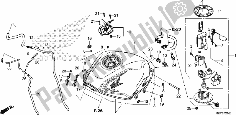 Alle onderdelen voor de Fuel Tank/fuel Pump van de Honda CB 500 FA 2021