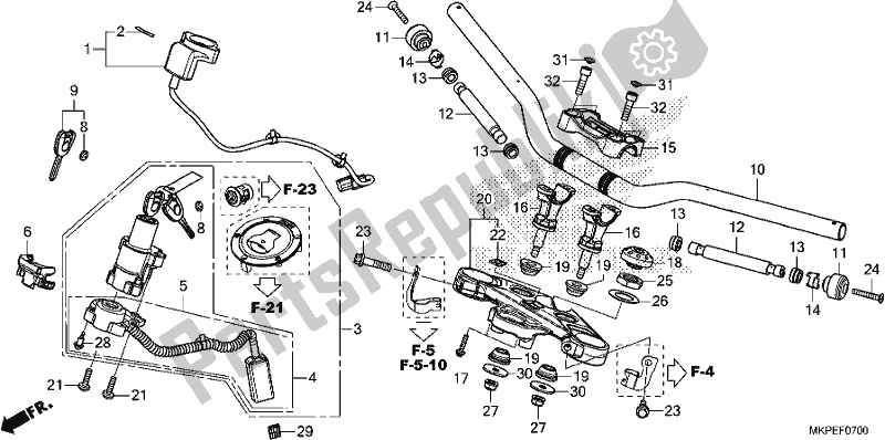 Alle onderdelen voor de Handle Pipe/top Bridge van de Honda CB 500 FA 2021