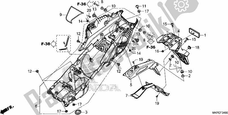 Alle onderdelen voor de Achterspatbord van de Honda CB 500 FA 2021