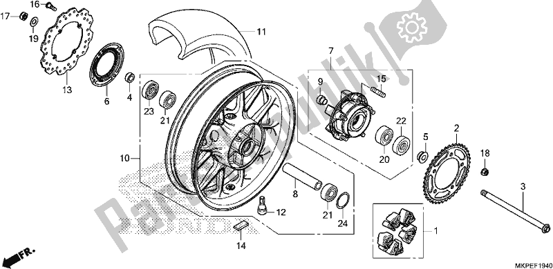 Alle onderdelen voor de Achterwiel van de Honda CB 500 FA 2021