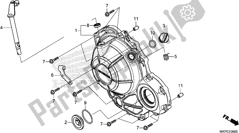 Alle onderdelen voor de Rechter Carterdeksel van de Honda CB 500 FA 2021