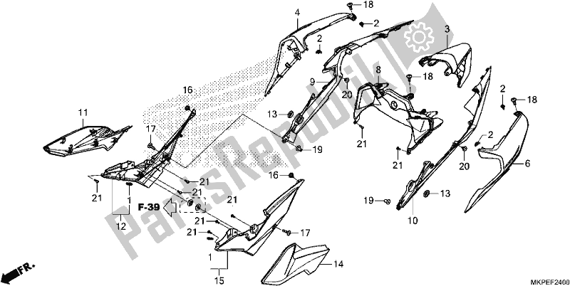 Alle onderdelen voor de Side Cover/rear Cowl van de Honda CB 500 FA 2021