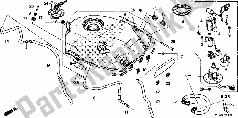 Alle onderdelen voor de Fuel Tank/fuel Pump van de Honda CB 500 XA 2017