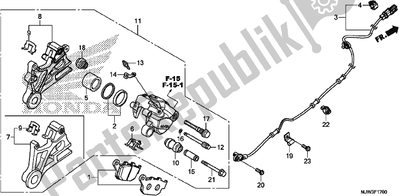 Todas as partes de Pinça De Freio Traseiro do Honda CB 500 XA 2017