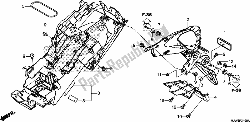 Alle onderdelen voor de Achterspatbord van de Honda CB 500 XA 2017