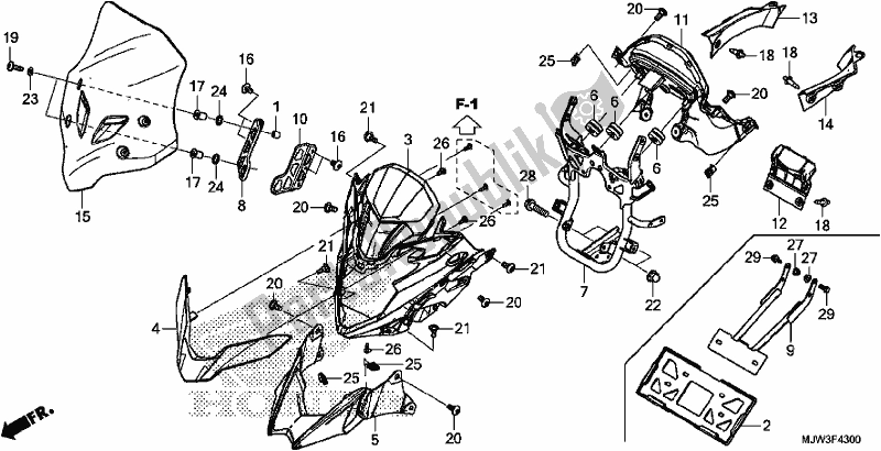 All parts for the Upper Cover/windscreen of the Honda CB 500 XA 2017