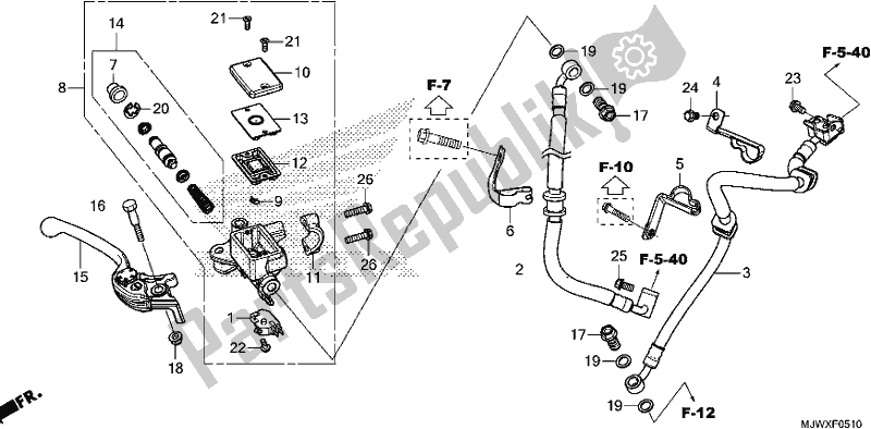 All parts for the Front Brake Master Cylinder of the Honda CB 500 XA 2018