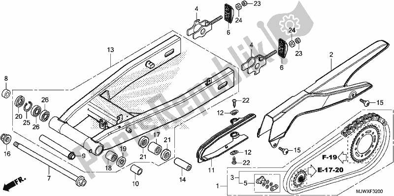 All parts for the Swingarm of the Honda CB 500 XA 2018