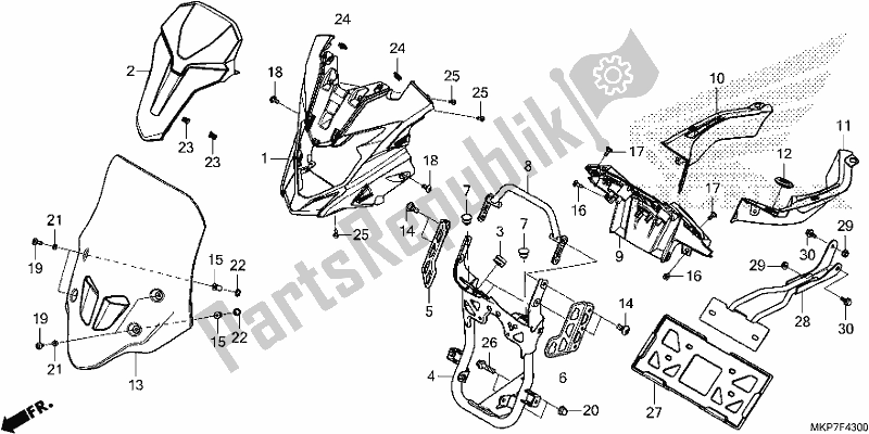 Todas as partes de Upper Cover/windscreen do Honda CB 500 XA 2019