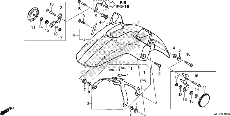 All parts for the Front Fender of the Honda CB 500 XA 2021