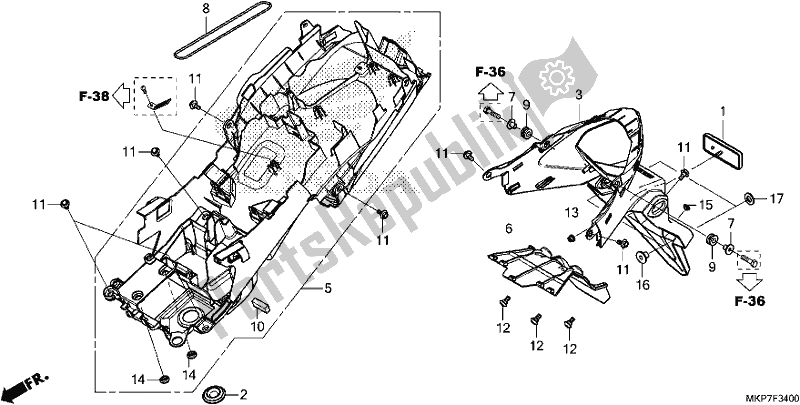 Tutte le parti per il Parafango Posteriore del Honda CB 500 XA 2021