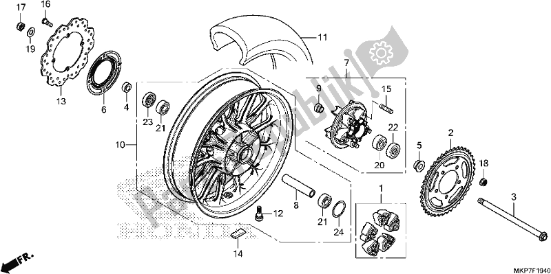 All parts for the Rear Wheel of the Honda CB 500 XA 2021