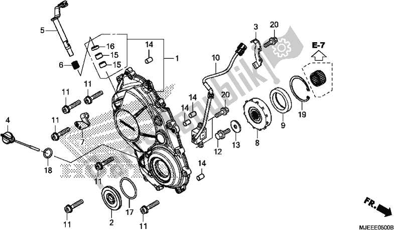 Alle onderdelen voor de Rechter Carterdeksel van de Honda CB 650 FA 2017