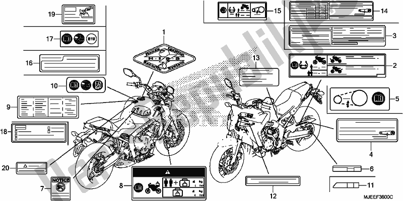 Alle onderdelen voor de Waarschuwingsetiket van de Honda CB 650 FA 2018