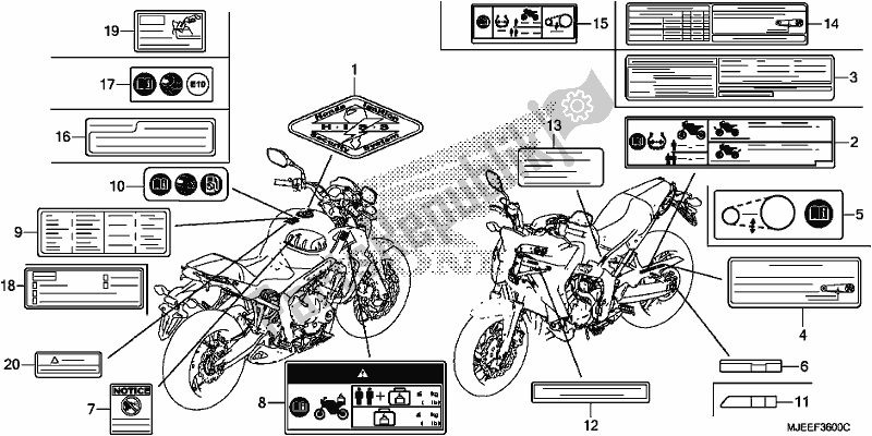 Todas as partes de Etiqueta De Cuidado do Honda CB 650 FA 2018