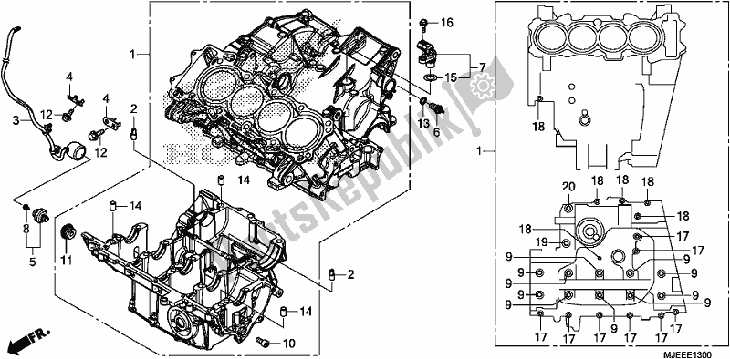 All parts for the Crankcase of the Honda CB 650 FA 2018
