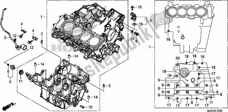 All parts for the Crankcase of the Honda CB 650 FA 2018