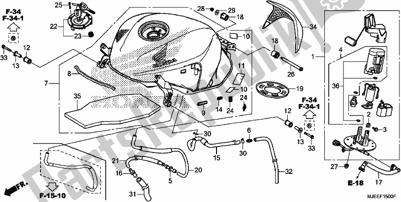 All parts for the Fuel Tank of the Honda CB 650 FA 2018