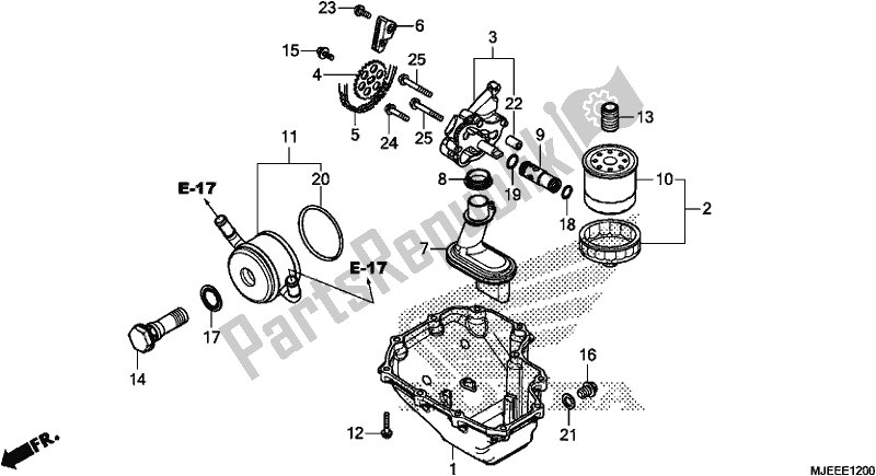 Alle onderdelen voor de Oil Pan/oil Pump van de Honda CB 650 FA 2018